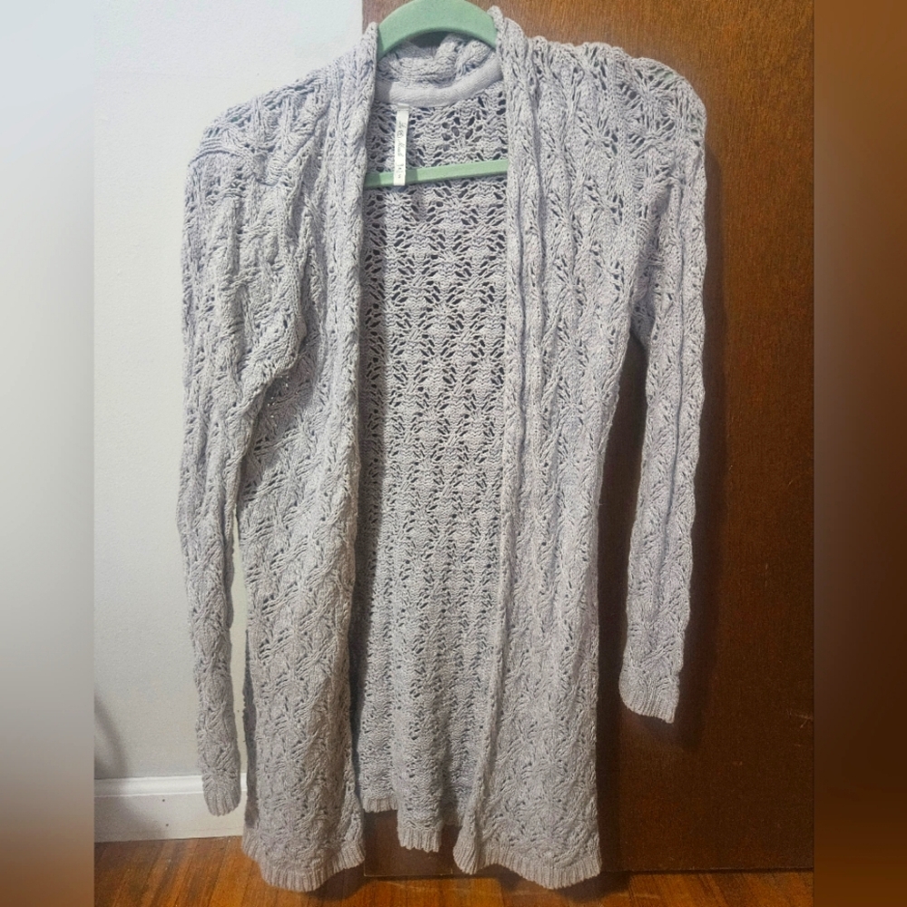 Leo Nicole Gray Cable Knit Women's Cardigan Sweater Size Small
